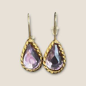 Vintage Jewelry Gold-Tone Teardrop Earrings With Purple Faceted Stones